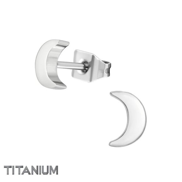 Titanium Crescent Moon Ear Studs - Picture 1 of 7